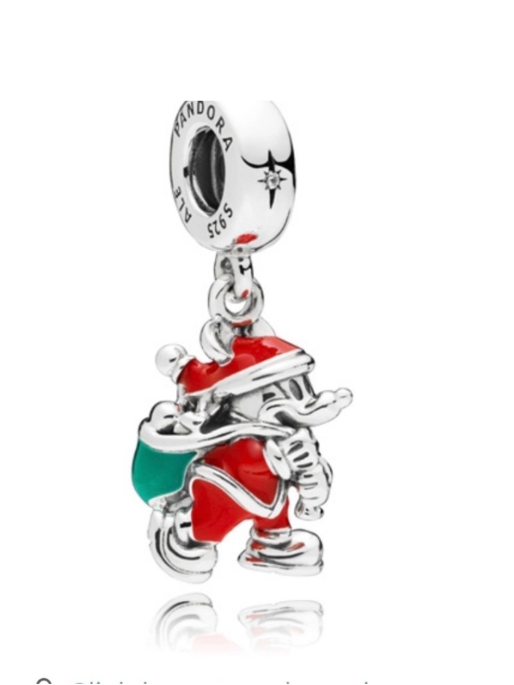 Pandora Disney Sterling Silver 925 Enamel Santa Mickey Dangle Charm 797501ENMX